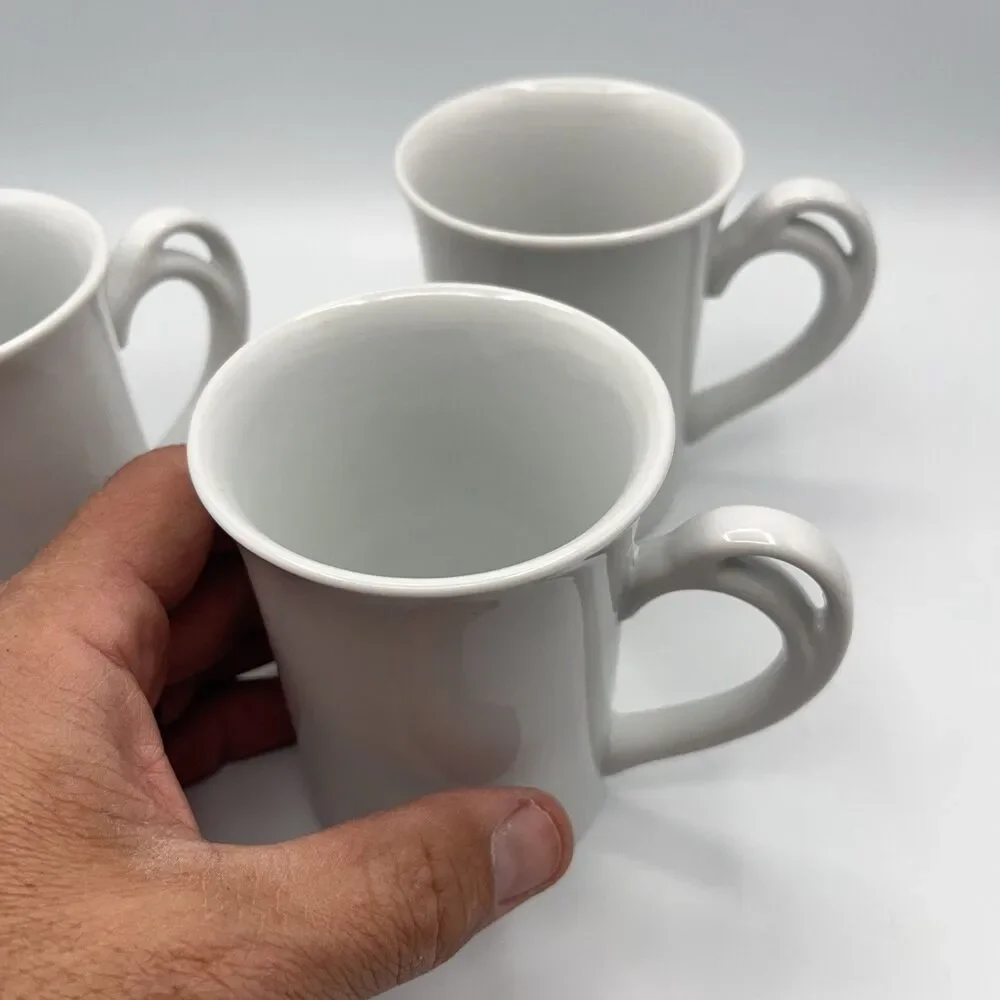 Pier 1 Set of 3 Mugs, White Double Handle, Porcelain